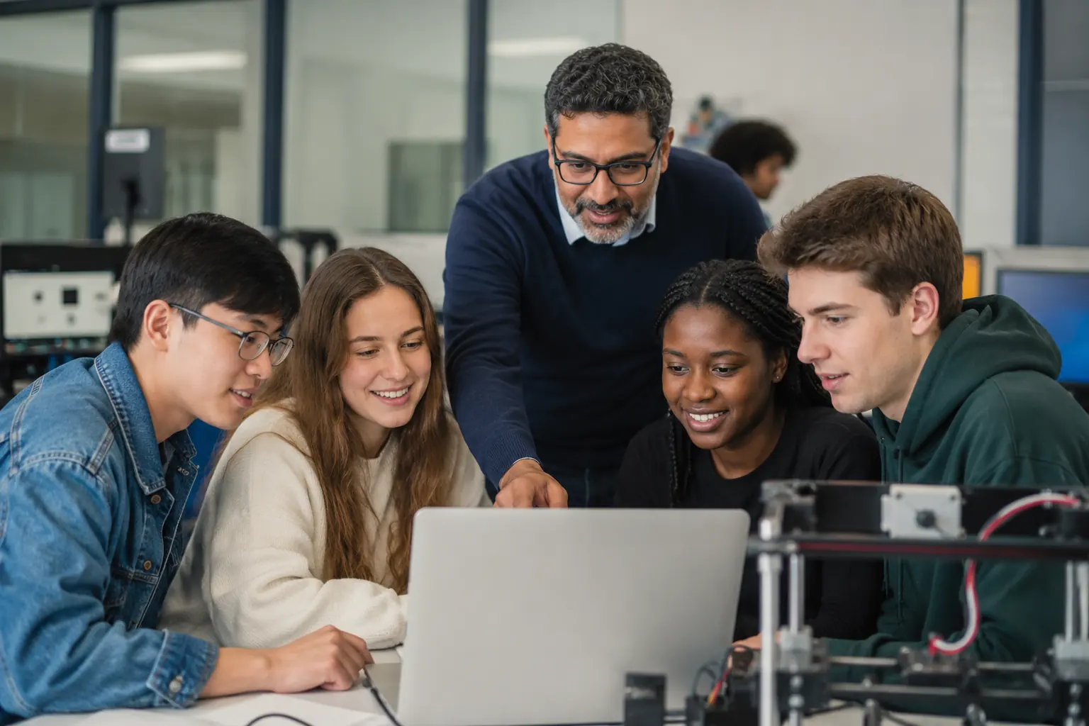 Learners working with a technology-enabled education activity