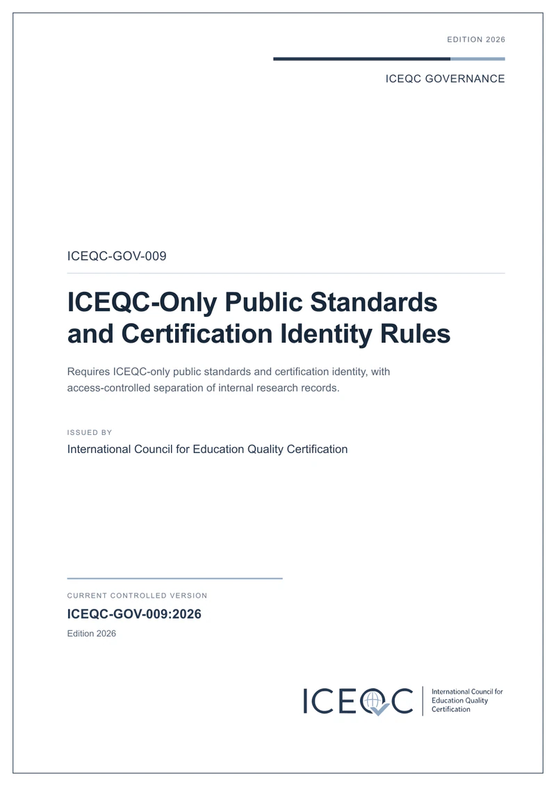 ICEQC-GOV-009 — ICEQC-Only Public Standards and Certification Identity Rules cover
