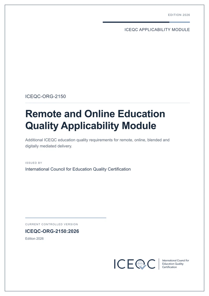 ICEQC-ORG-2150 — Remote and Online Education Quality Applicability Module cover
