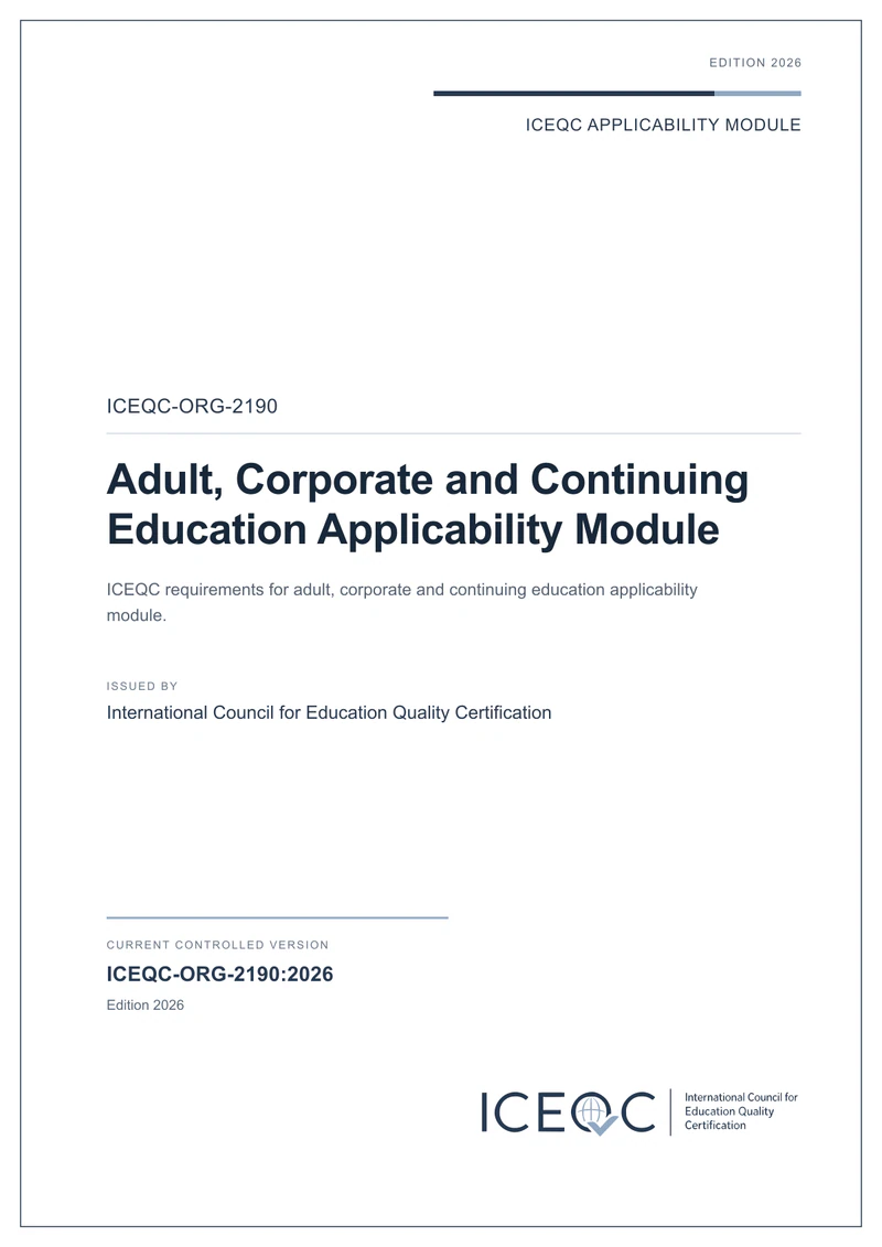 ICEQC-ORG-2190 — Adult, Corporate and Continuing Education Applicability Module cover