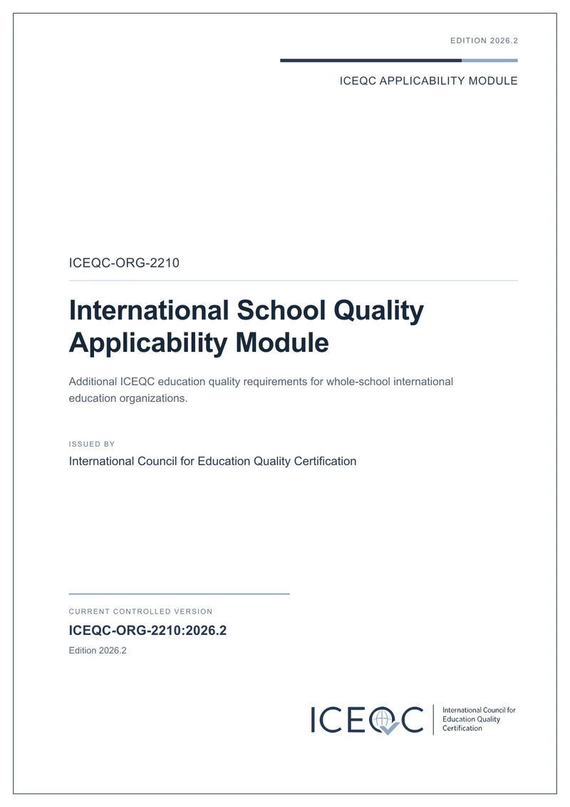 ICEQC-ORG-2210 — International School Quality Applicability Module cover