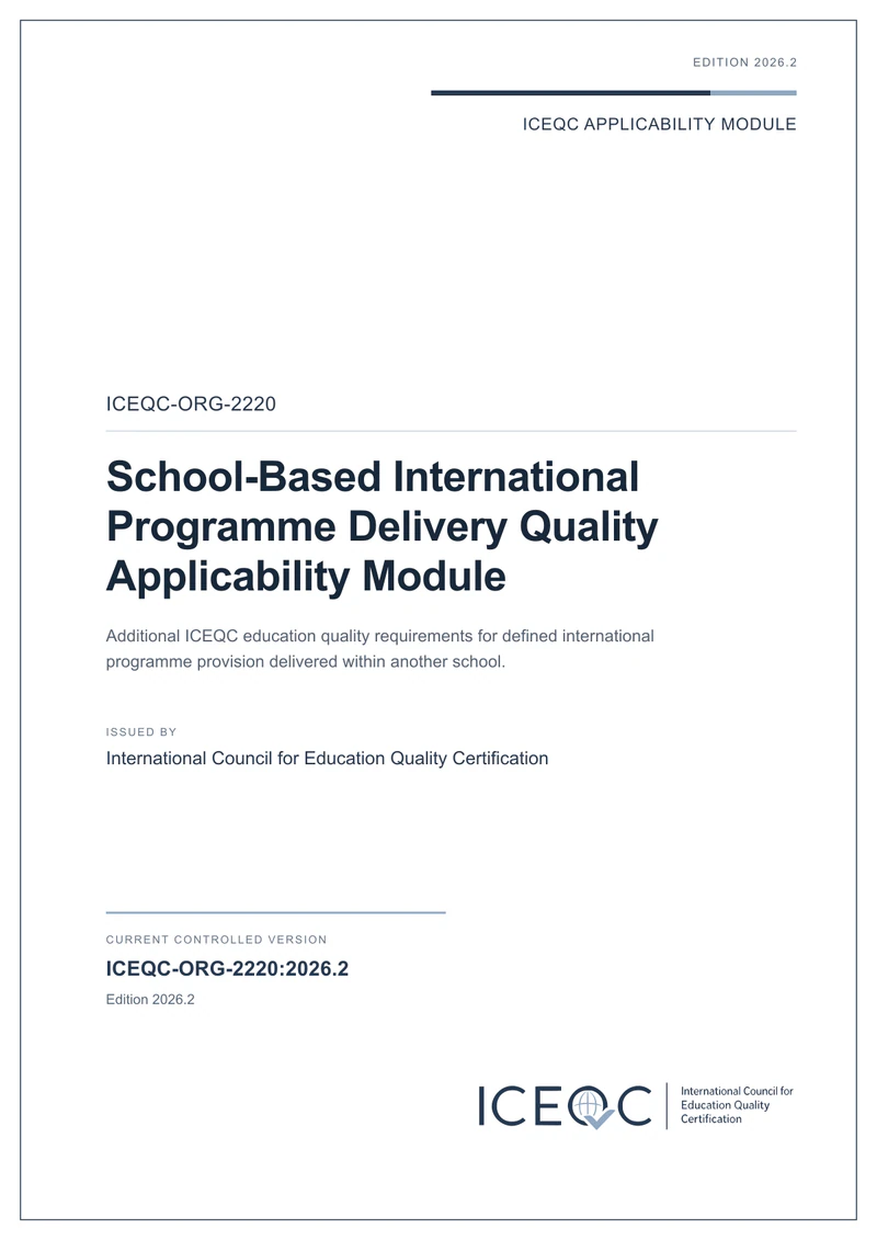 ICEQC-ORG-2220 — School-Based International Programme Delivery Quality Applicability Module cover